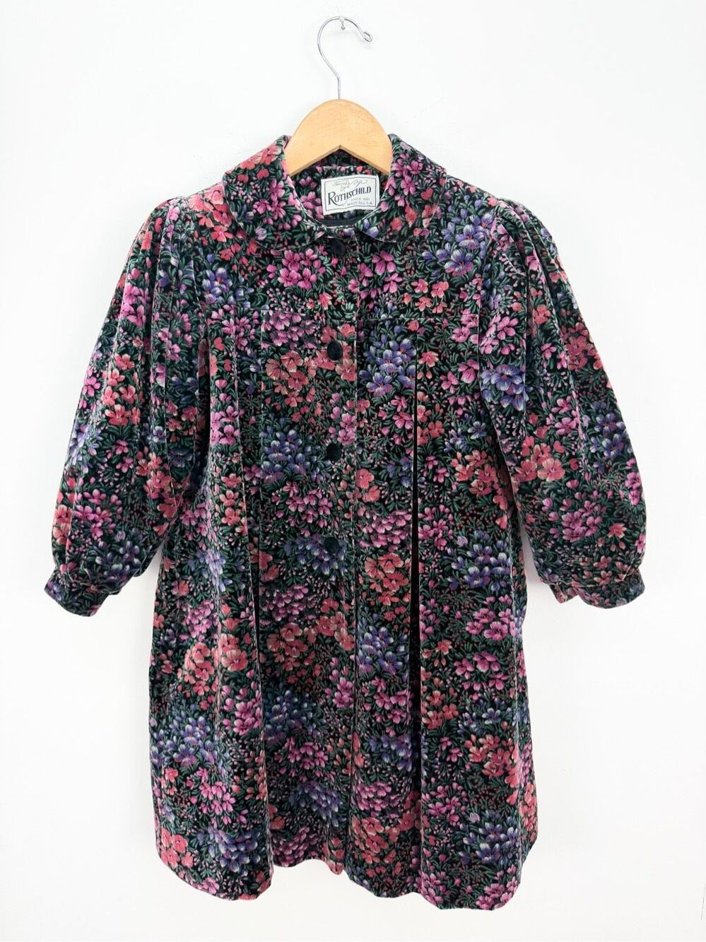 Rothschild Girls Union Made Dark Ditzy Floral Velvet Pleated Button Front Balloo